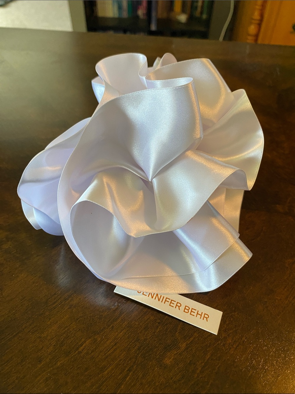 Jennifer Behr Pearl White Satin Hair Scrunchie